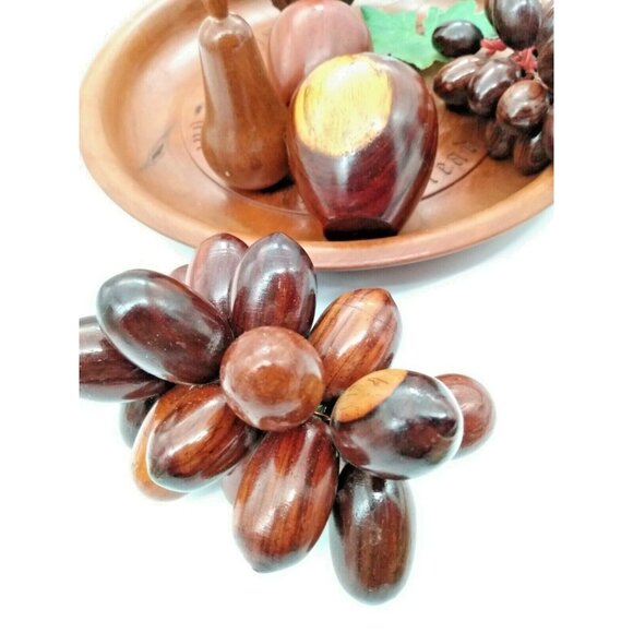 Vintage Wood Hand Carved Decorative Bowl & Wooden Fruit AMAZING - Picture 9 of 12